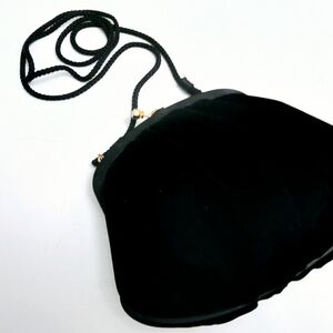 New Elegant Black Velvet With Brass Rhinestones Clip Evening Bag, Talbots, Mint